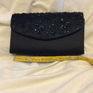 Black Satin Sequin Clutch Purse